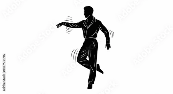 Fototapeta Black and white illustration of a man in a dynamic dance pose.