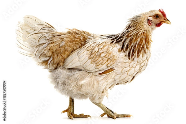 Fototapeta Free-range Hen: A detailed shot of a hen displaying its unique plumage pattern, showcasing the natural beauty and free-range lifestyle.