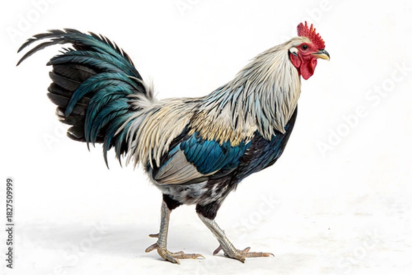 Obraz Rooster's Stroll: A proud rooster, with its vibrant plumage and striking comb, confidently struts forward. Capturing its elegance and rural essence.