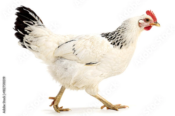 Obraz Poised Chicken: A white hen, showcasing its elegant profile against an isolated background. it's a testament to the quiet dignity and inherent beauty of the humble barnyard creature.