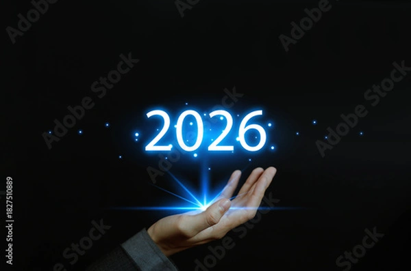 Fototapeta 2026 Business Plan Ideas from Wood Block Show Aim for Growth in 2027. Icon, Business, Design, Technology. Calendar is perfect for business planning, digital thinking and futuristic design. 