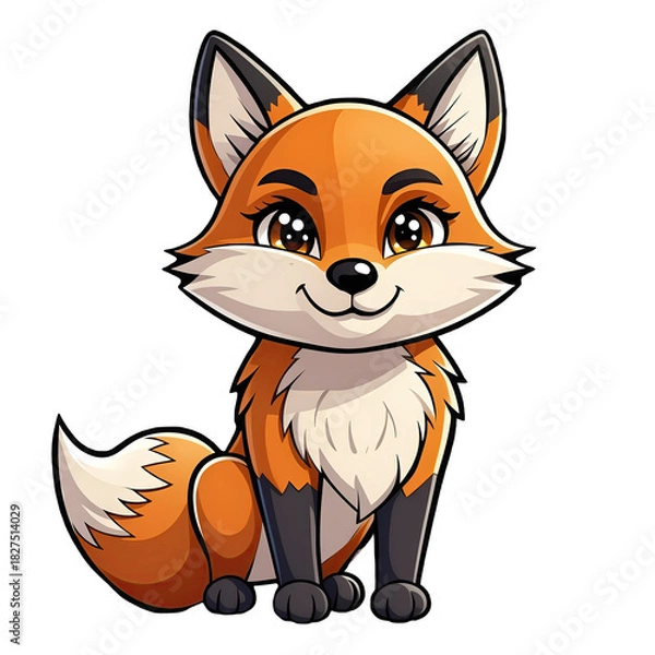 Fototapeta Cute Cartoon Fox with Orange Fur White Accents and Big Expressive Eyes Sitting and Smiling with a Fluffy Tail Isolated on Transparent Background Detailed Pixel Art