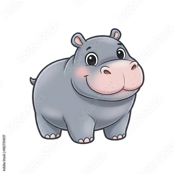 Fototapeta Cute Cartoon Hippopotamus Standing on Transparent Background with Soft Lighting and Blush Cheeks