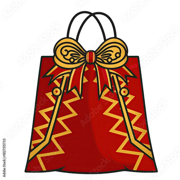 Fototapeta Festive Red Gift Bag Adorned With A Golden Ribbon And Red Ribbons Perfect For Holiday Branding And Celebrations Soft Pastel Illustration Style No Background