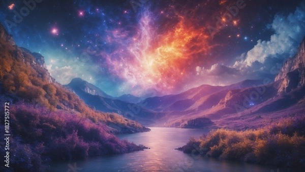 Fototapeta Celestial Dawn Over the Mystic Valley