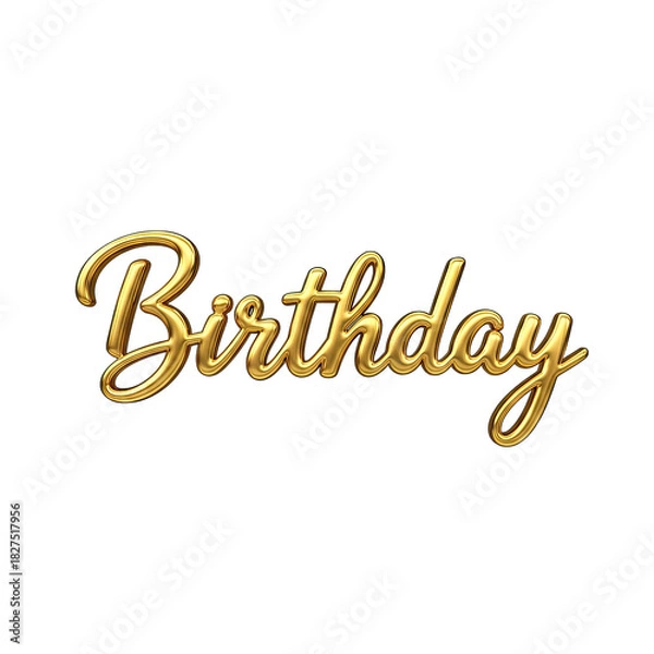 Fototapeta Golden Metallic 3D Text Birthday Celebration Graphic Isolated on Black Background Shiny Elegant Typography Design for Festive Occasions