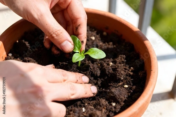 Obraz Urban Gardening als Hobby (Authentisch und Haptisch)
- Der Trend zu urbanem Gärtnern, fokussiert auf das  Erlebnis