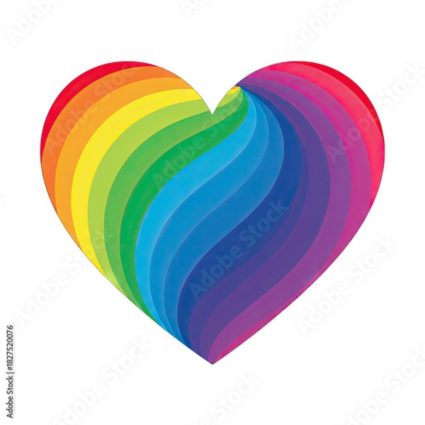 Fototapeta Vibrant rainbow heart shape with swirling rainbow colors isolated on a black background representing love and diversity