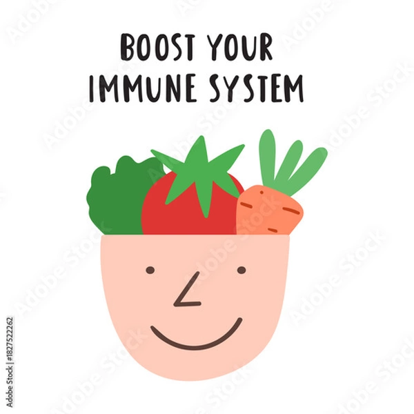 Fototapeta Immune System Boost. Minimal head with vegetables for health websites and nutrition education materials.
