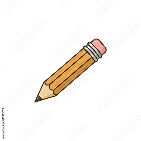 Fototapeta Yellow Wooden Pencil with Pink Eraser Tip Isolated on Transparent Background Simple Graphic Element for Drawing Writing and Creativity