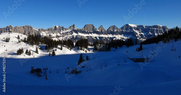 Fototapeta Churfirsten Range, view from  Flumserberg, Switzerland.