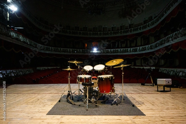 Fototapeta Drum set setup in the center of a circus arena
