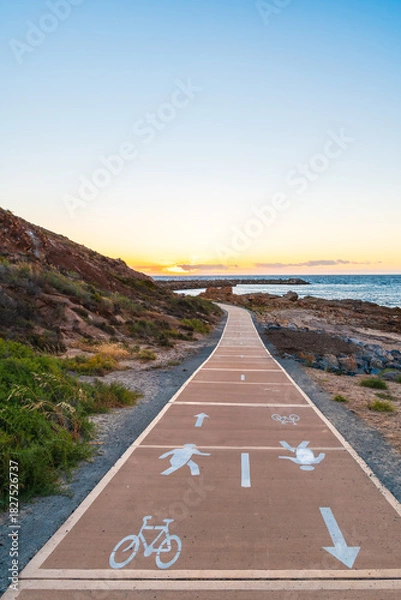 Obraz O'Sullivans Beach coastal path with bike lane and seaside landscape, South Australia