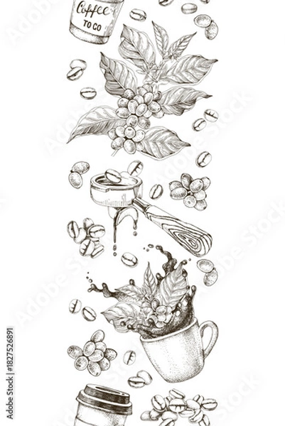 Fototapeta Vertical coffee seamless border vector