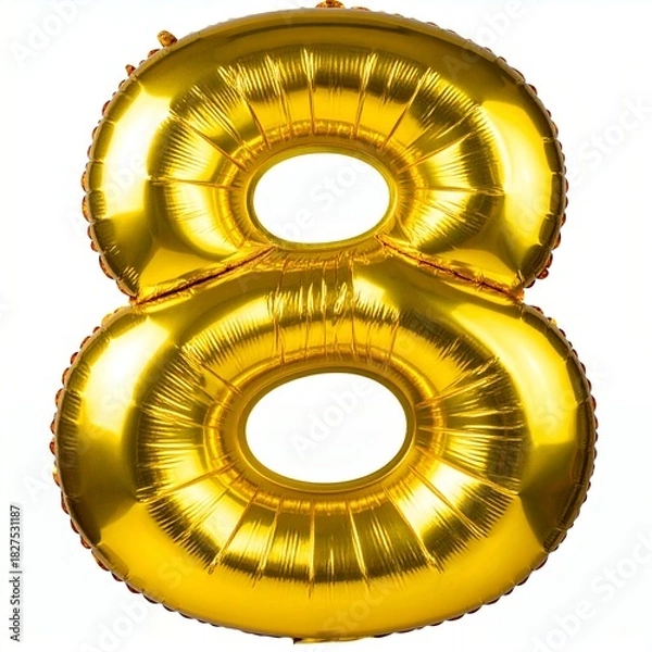 Fototapeta Shiny Golden Number Eight Balloon Isolated on White Background.