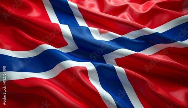 Fototapeta Vibrant Norwegian Flag Waving in the Wind, Symbolizing National Pride and Heritage.