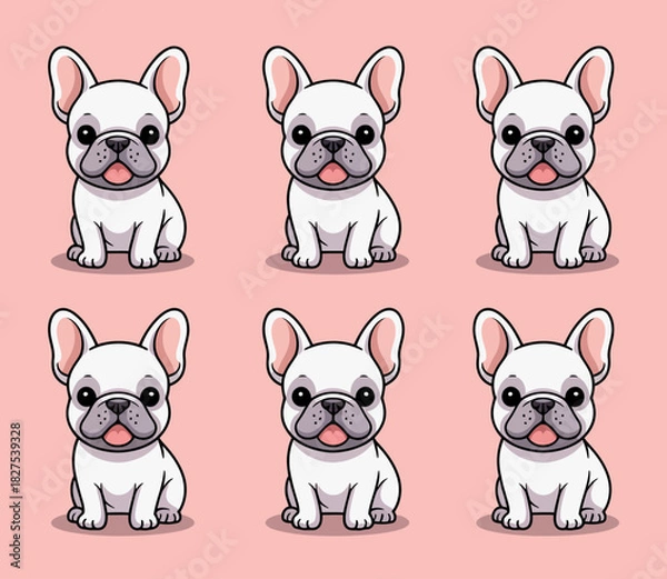 Obraz A collection of six cute French bulldogs sits adorably in a row, exuding charm and playfulness, highlighting the joyful bond between pets and their owners in everyday life.