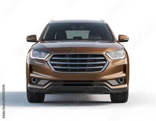 Obraz Front view of a modern brown SUV, showcasing headlights and grille design against a white background.