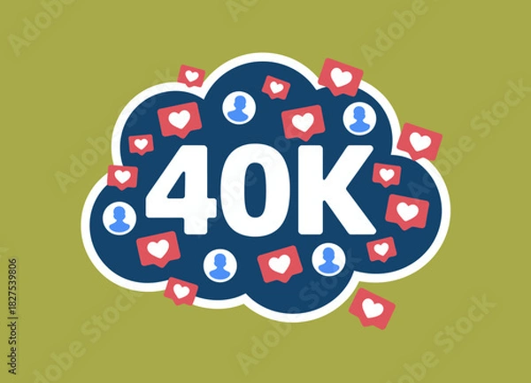 Obraz This graphic illustration showcases the achievement of reaching 40k followers on social media, highlighting modern connectivity, engagement, and the impact of online communities in a vibrant design.