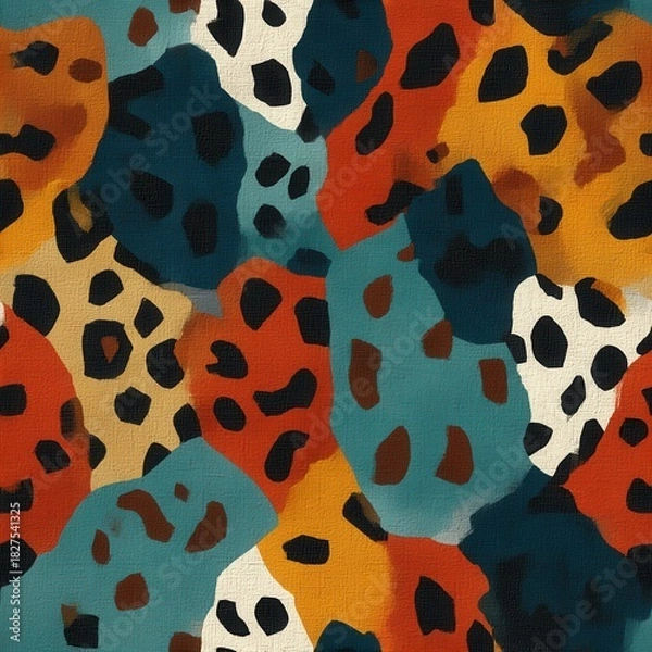 Obraz Vibrant Abstract Seamless Pattern with Bold Colors and Organic Shapes for Textiles and Backgrounds

