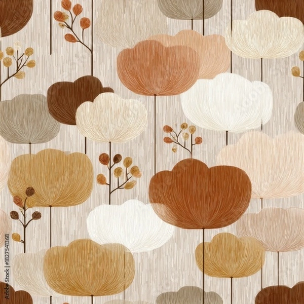 Fototapeta Elegant Seamless Floral Pattern with Earthy Tones for Textile and Wallpaper Design