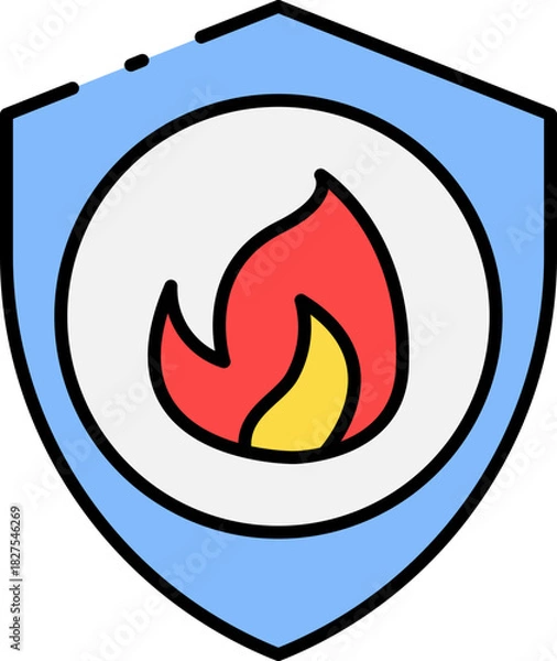 Obraz Shield with Fire Emblem Symbol of Protection Against Threats and Hazards