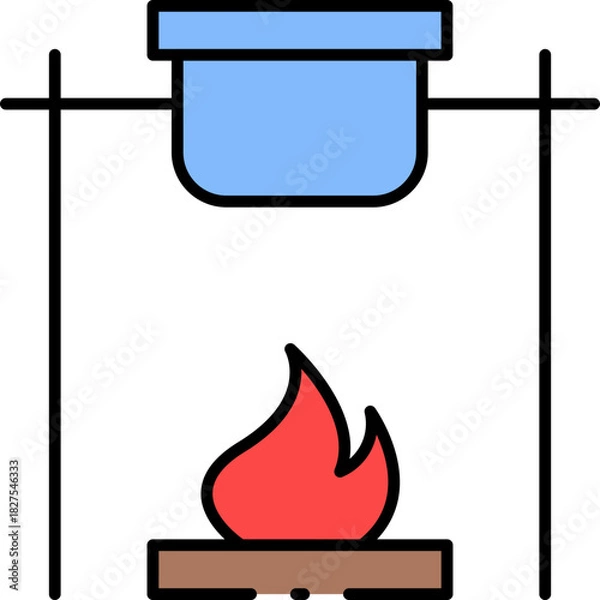 Fototapeta Essential Scientific Experiment Icon Depicting a Pot Heated by a Red Flame on a Stand, Symbolizing Laboratory Process and Chemical Reaction Preparation