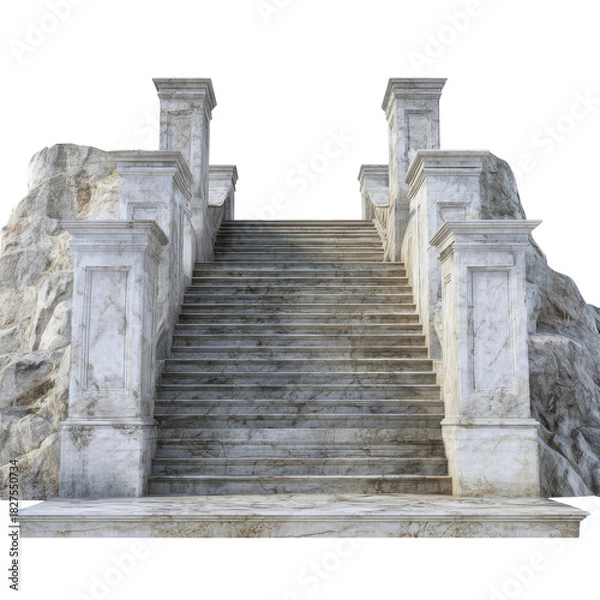 Fototapeta Stone Steps to a High Place: A majestic stone staircase rises towards an unseen destination. The architectural grandeur, and the aged texture of the stone whisper tales of time and transition. 