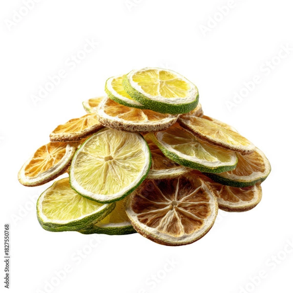 Fototapeta Dehydrated Citrus Slices: A pile of vibrant, dehydrated citrus slices, a visually appealing display of textures and colors, ready for use as garnish or ingredient, offers a hint of freshness.