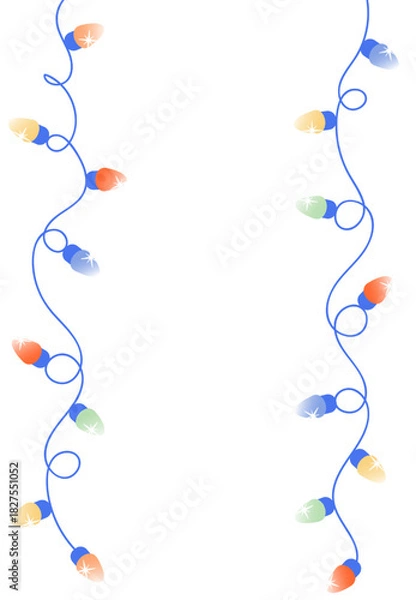 Fototapeta Christmas garland vertical strings with colorful lights on white background. Celebration vector template with empty space for text. Trendy stock illustration