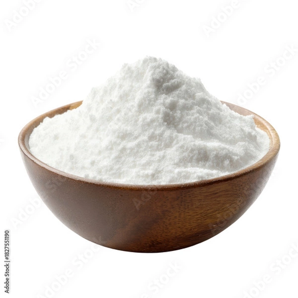 Fototapeta Pure Powdered Perfection: A captivating view of a wooden bowl filled with an abundance of pure, white powder, offering a sense of freshness and simplicity.