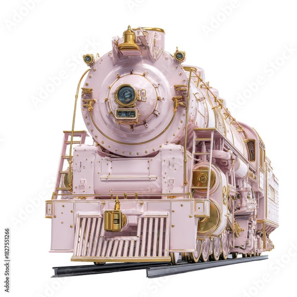 Fototapeta Antique Train: A meticulously crafted antique train, exuding timeless charm, is presented against a plain backdrop, capturing the grandeur of a bygone era.