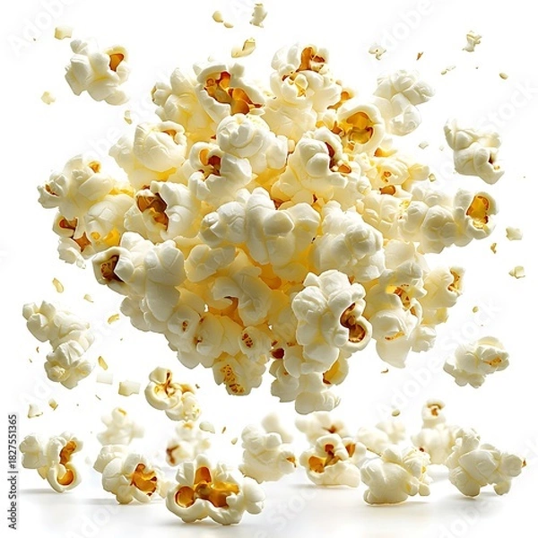 Fototapeta Floating Popcorn Cluster with Scattered Pieces snack food photo
