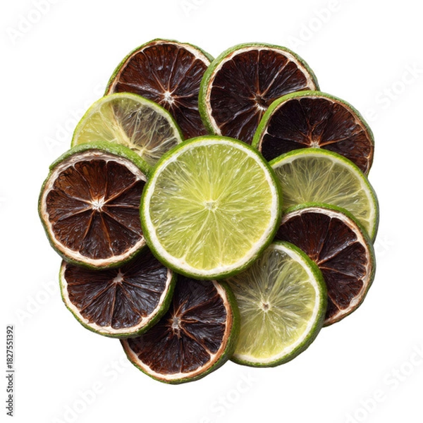 Fototapeta Citrus Symphony: An artful arrangement of sun-dried and fresh citrus slices, showcasing vibrant colors and textures, a visual ode to refreshment and natural ingredients.