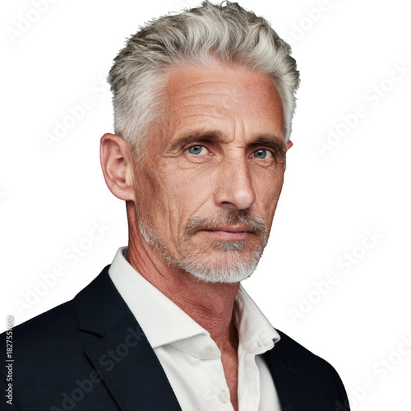 Fototapeta Thoughtful Senior: A striking portrait of a mature man, exuding wisdom and experience with a gentle gaze and a touch of gray in his hair.