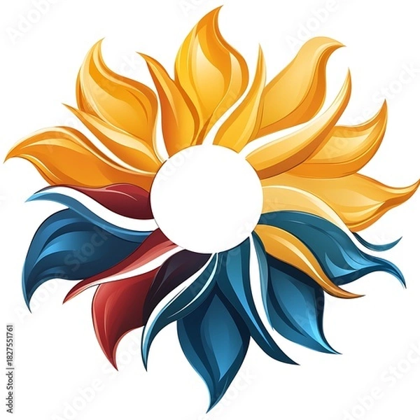 Obraz Flower-like Abstract Shape with Orange Yellow Red and Blue Petals symbol logo photo
