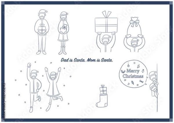 Obraz 手描き風パパサンタ・ママサンタのクリスマス線画セット