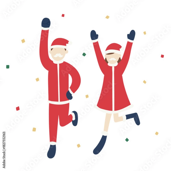 Obraz パパサンタ・ママサンタが飛び跳ねるクリスマスイラスト