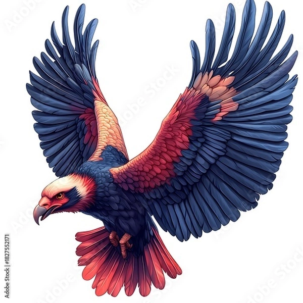 Obraz Flying eagle with blue, red, and photo white feathers in motion bird dynamic