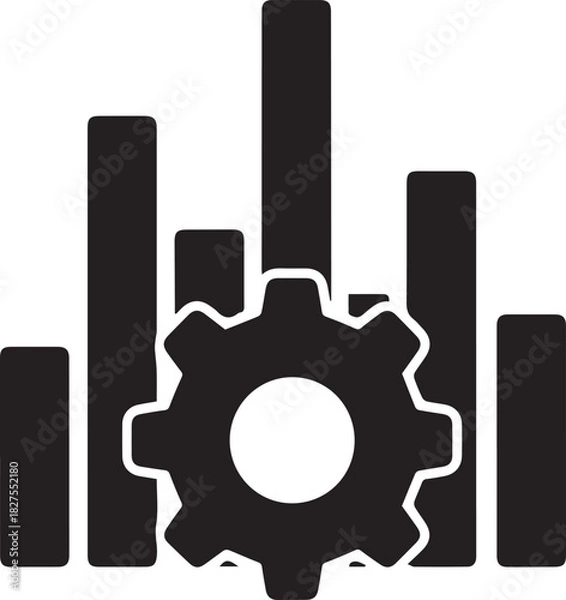 Fototapeta Bar Chart and Gear Optimization Icon - Black Silhouette