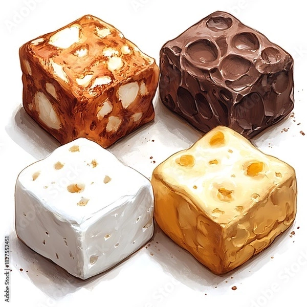 Fototapeta Four Assorted Square Candies with Different Textures and Colors candy chocolate photo