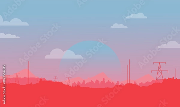 Obraz City landscape. Vector illustration. Sunset flat illustration