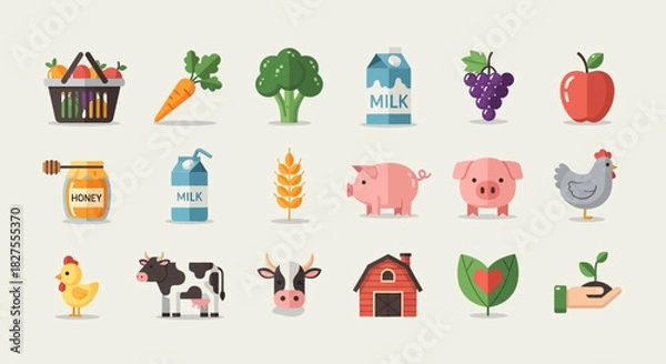 Fototapeta Flat design farm and local market products