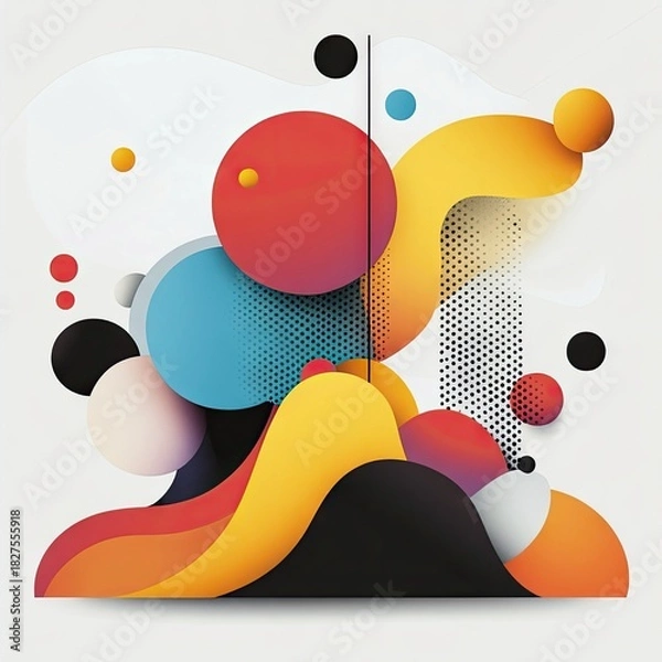 Obraz An abstract composition featuring colorful shapes, gradients, and a minimalist design on a white background.