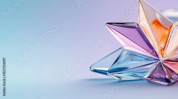 Obraz Close-up of a colorful, geometric star shape on a gradient blue and purple background. The object is made of transparent, reflective material.