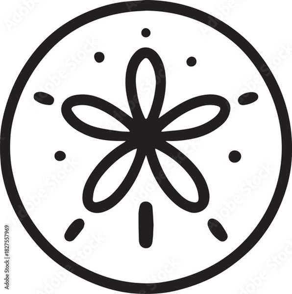 Fototapeta A simple line art illustration of a sand dollar, evoking the essence of the ocean, nature, and coastal life. 