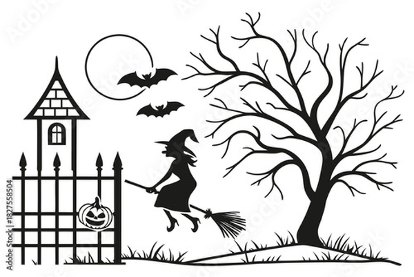 Obraz helloween sihouette black vector white background
