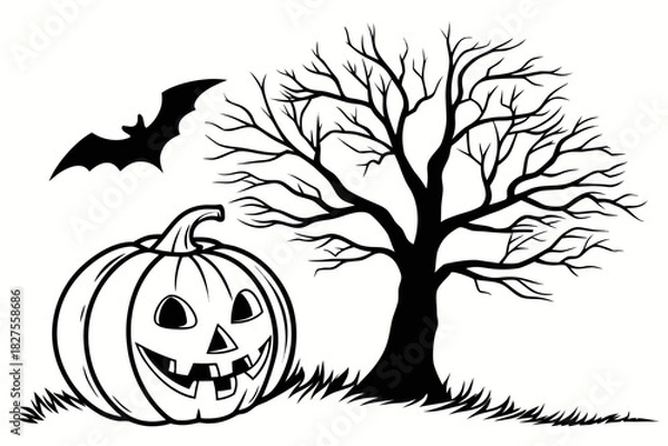 Obraz helloween sihouette black vector white background