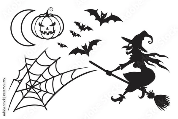 Obraz helloween sihouette black vector white background
