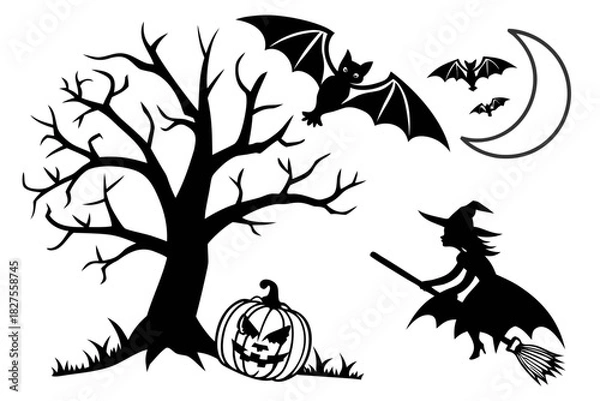 Obraz helloween sihouette black vector white background
